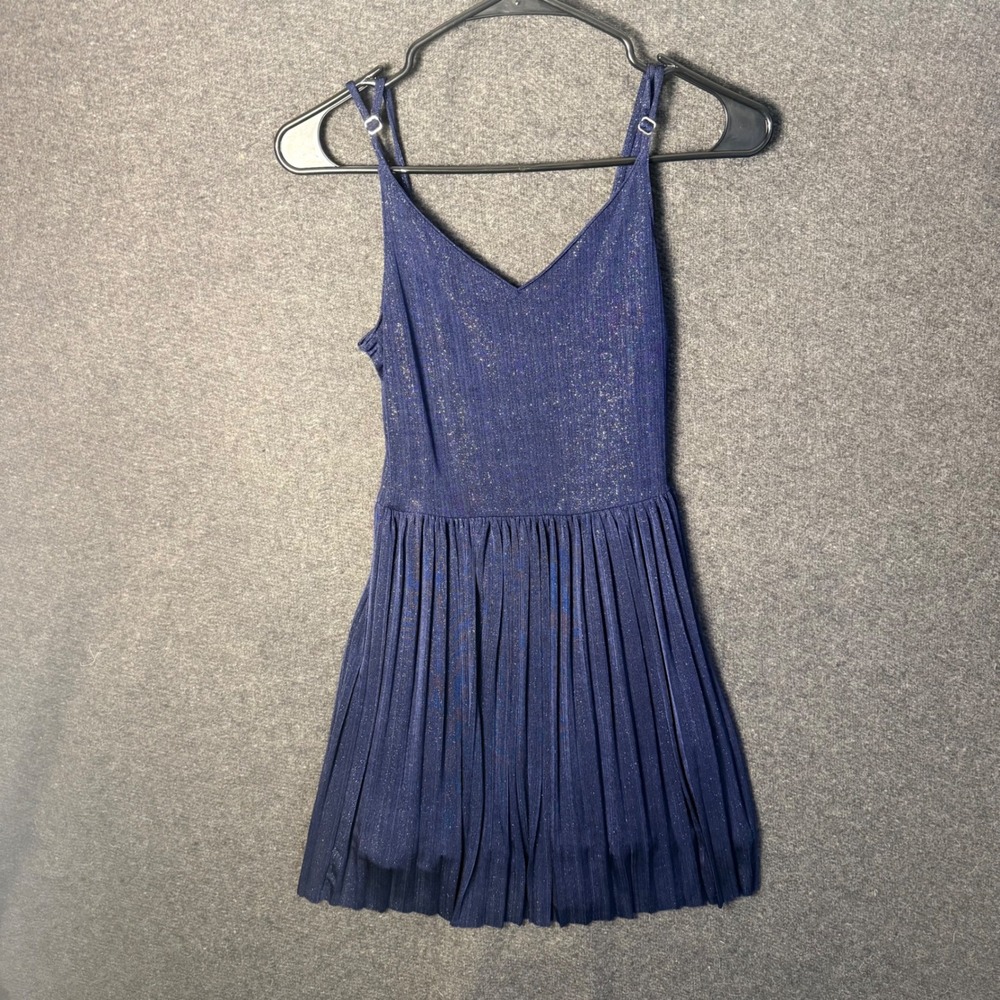 Hollister Womens small Navy Blue Shimmer Pleated Mini Dress Celestial Fairy NWT